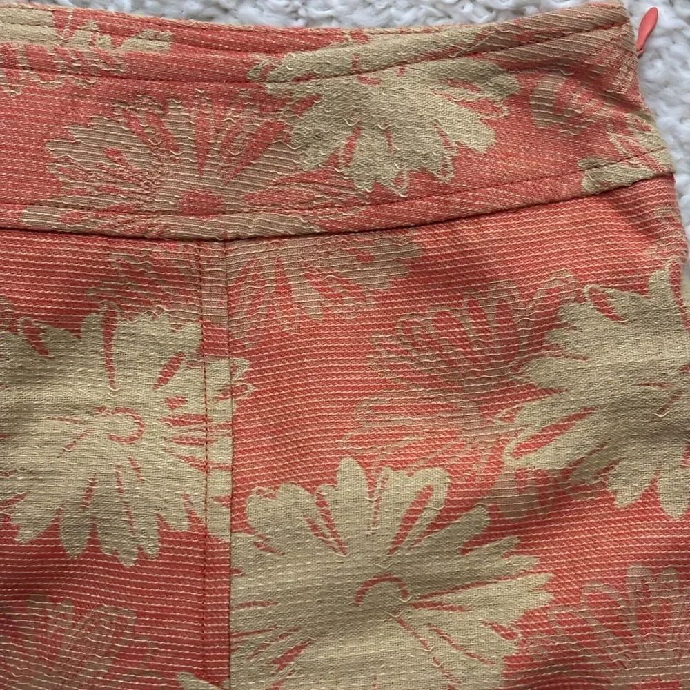 Evan Picone Cotton Pleated Skirt‎ Womens 12 Orange Gold Tiger Lily Flower Girly